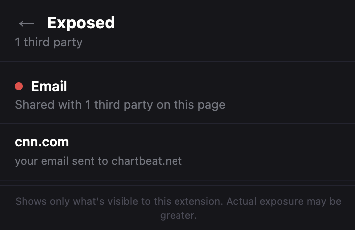 Exposed detail view showing email sharing
